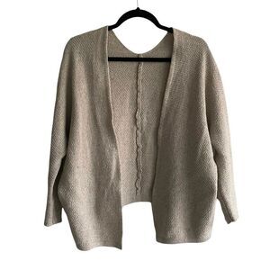 MADE IN ITALY Wool Open Cardigan Sweater Dolman Sleeves Tan One Size